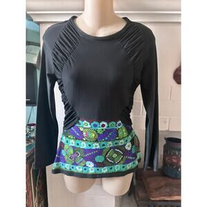 VINTAGE Y2K ROBERTO CAVALLI BLACK RUCHED BODYCON TOP MADE IN ITALY IT 42 / US 6